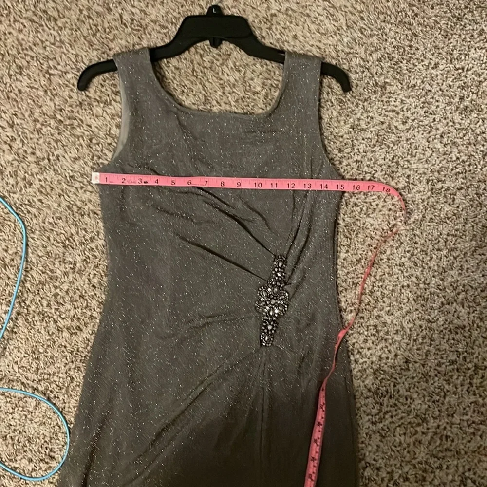 Alex Evening petites Sz 6P metallic faux wrap stretchy dress GUC B71 - Picture 6 of 9